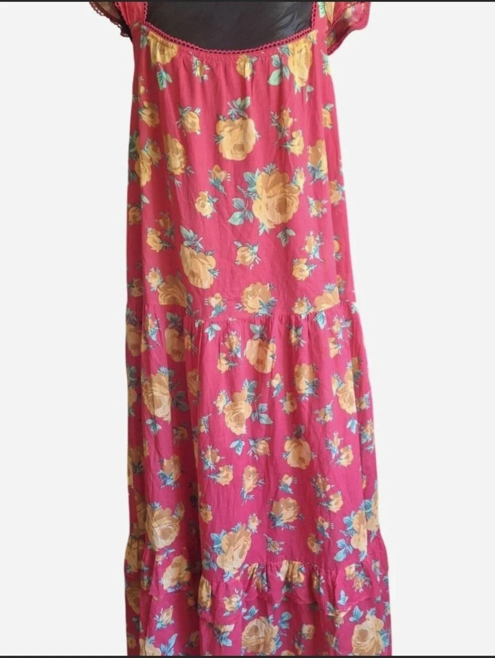 Betsey Johnson Maxi Dress Women Large Y2K Floral Roses Cotton Boho Relax Cottage - Picture 3 of 7